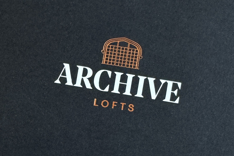 Foil stamped Archive Lofts logo